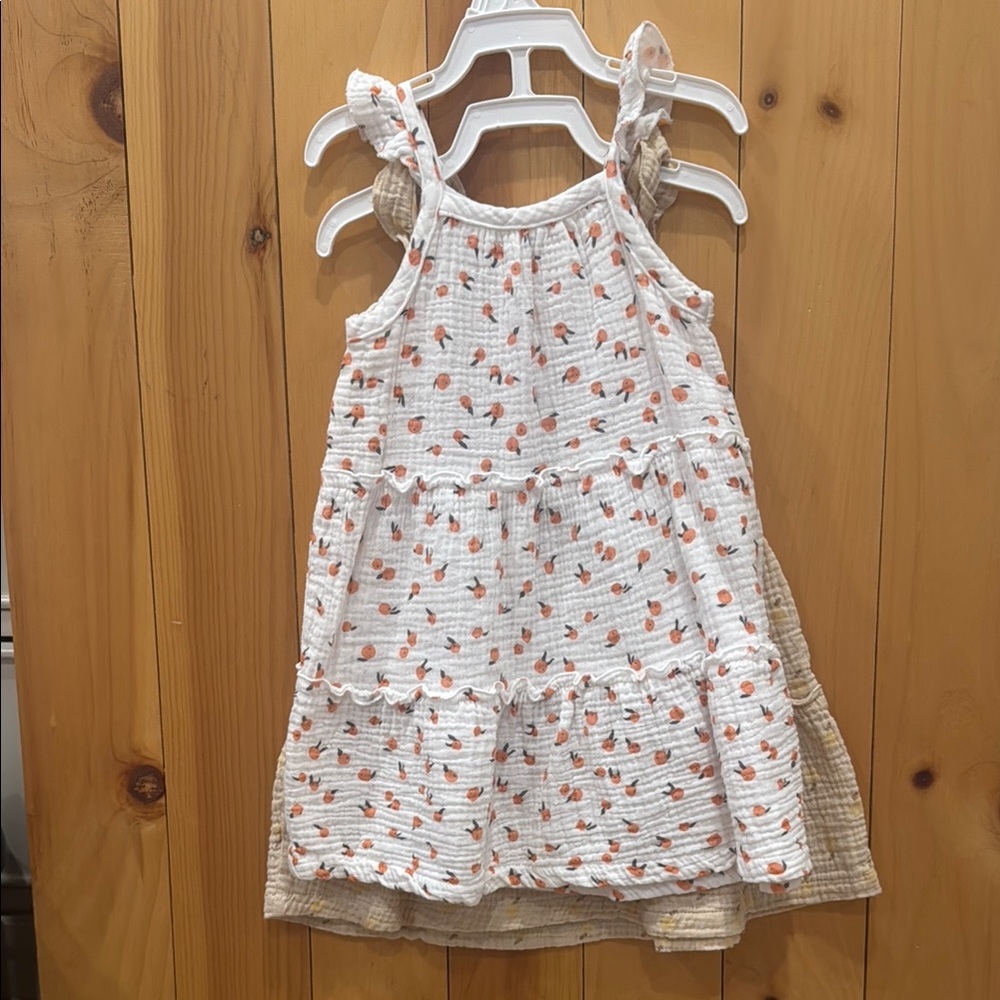 Charming White and Tan Kids Casual Dress